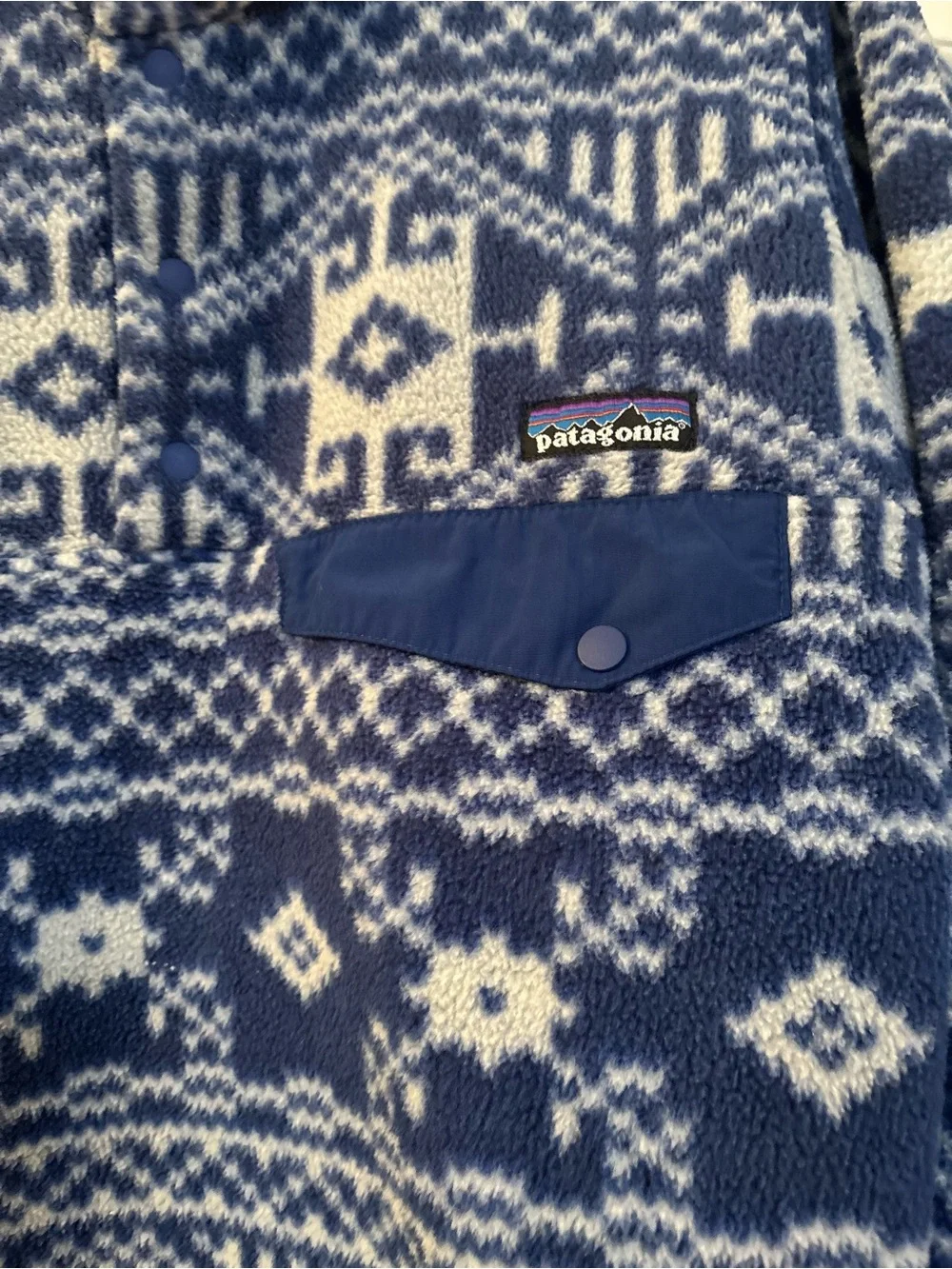 Patagonia Navy & White Geometric Fleece Zip Pullover